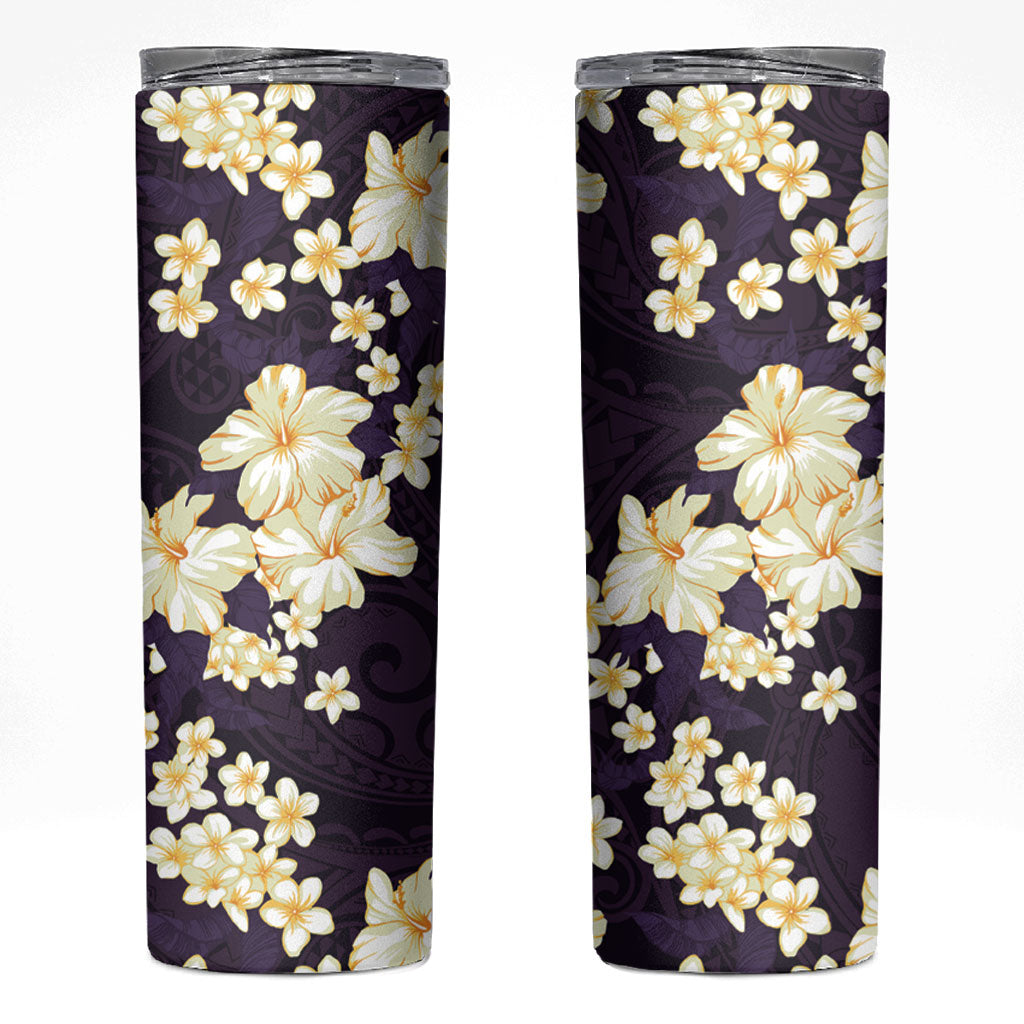 Hawaii Hibiscus Plumeria Purple Skinny Tumbler Polynesian Pattern LT01 Purple - Polynesian Pride