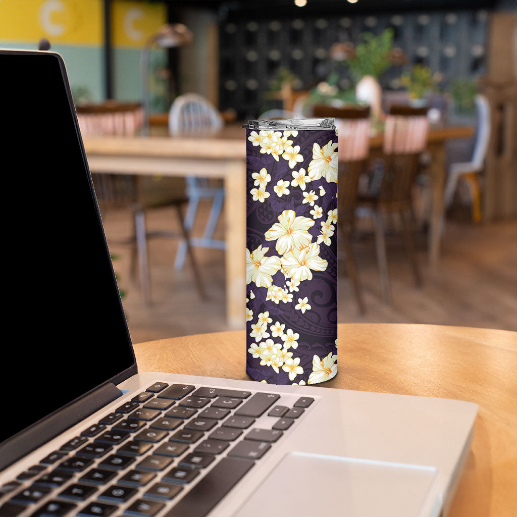 Hawaii Hibiscus Plumeria Purple Skinny Tumbler Polynesian Pattern LT01 - Polynesian Pride