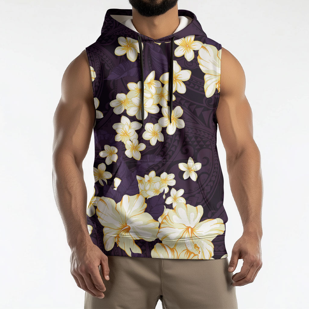 Hawaii Hibiscus Plumeria Purple Sleeveless Hoodie Polynesian Pattern LT01 - Polynesian Pride