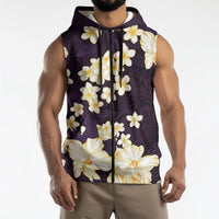 Hawaii Hibiscus Plumeria Purple Sleeveless Zip Hoodie Polynesian Pattern LT01 - Polynesian Pride