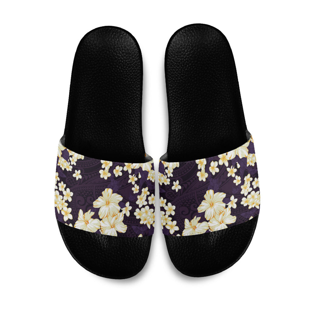 Hawaii Hibiscus Plumeria Purple Slide Sandals Polynesian Pattern LT01 Purple - Polynesian Pride