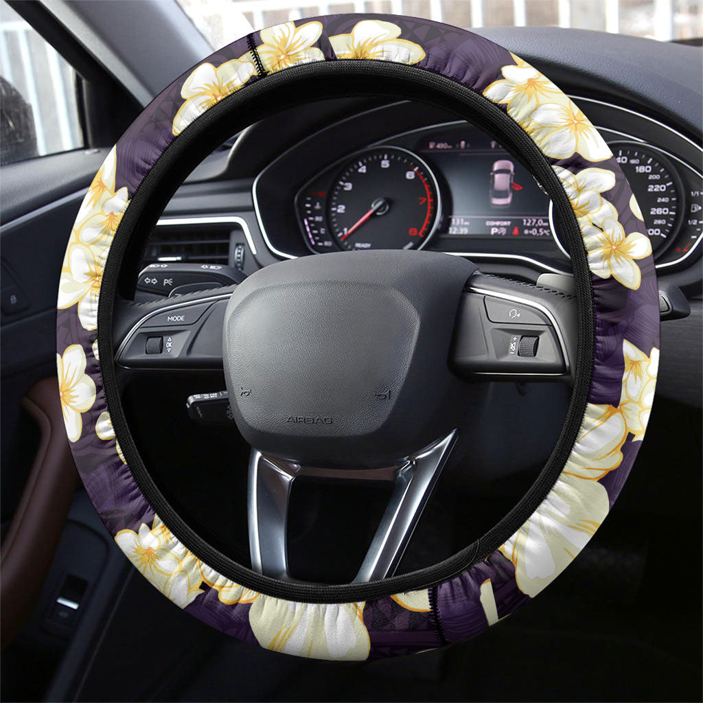 Hawaii Hibiscus Plumeria Purple Steering Wheel Cover Polynesian Pattern LT01 - Polynesian Pride