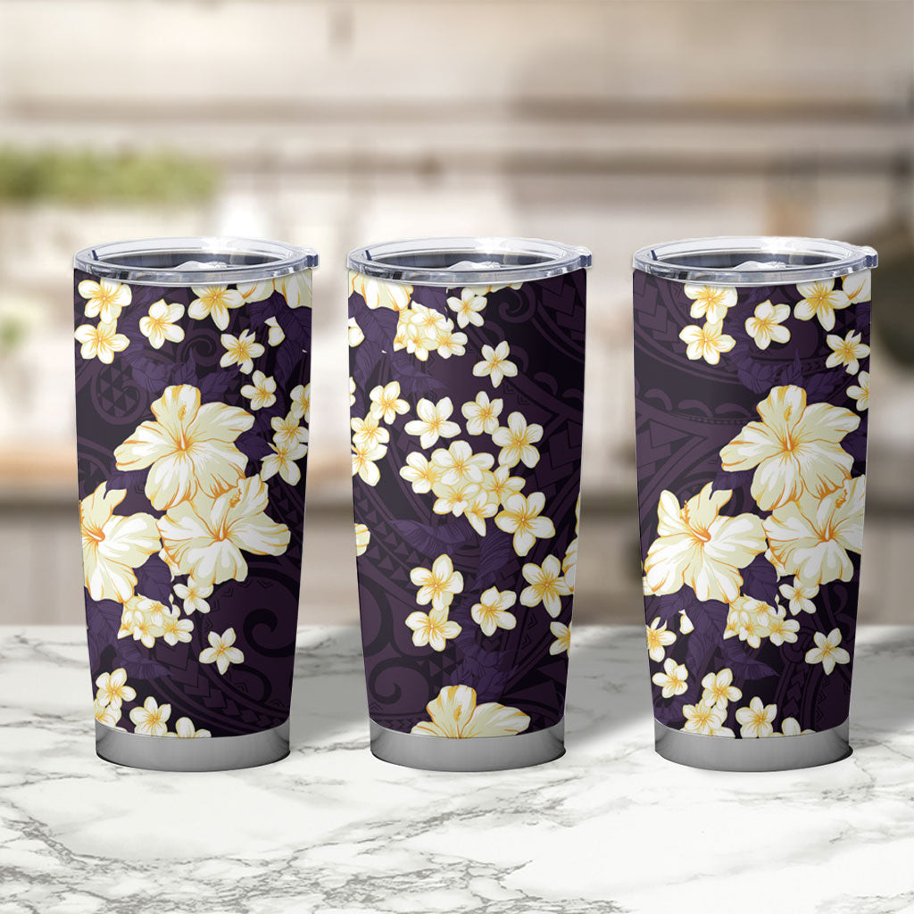 Hawaii Hibiscus Plumeria Purple Tumbler Cup Polynesian Pattern LT01 - Polynesian Pride