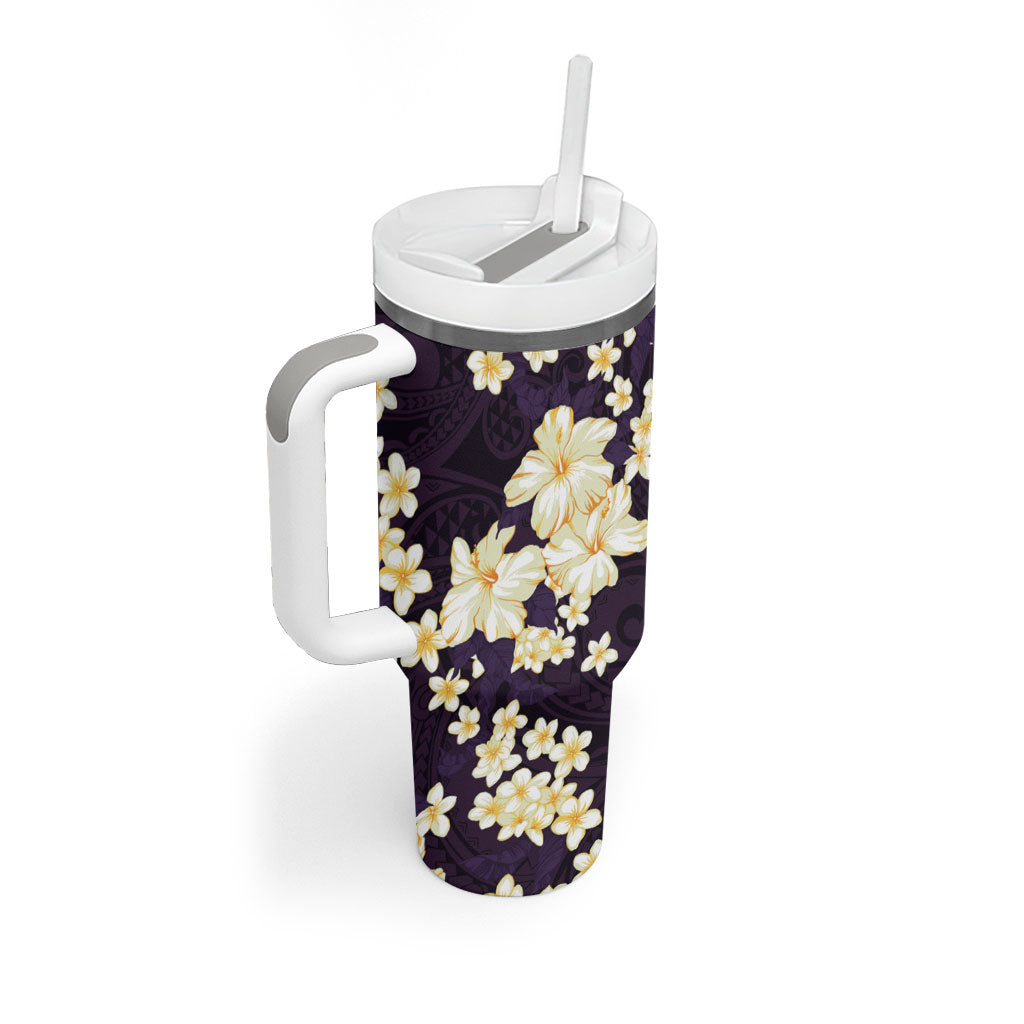 Hawaii Hibiscus Plumeria Purple Tumbler With Handle Polynesian Pattern LT01 - Polynesian Pride