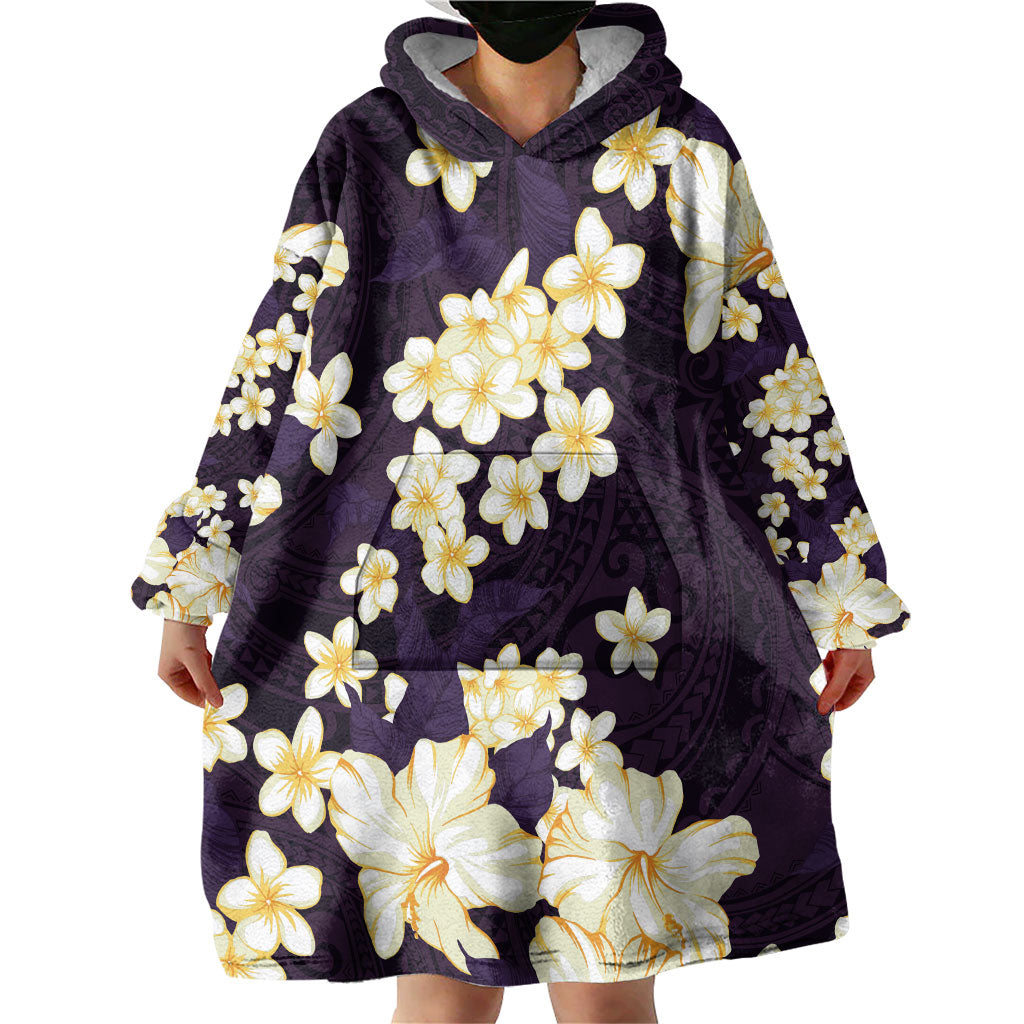 Hawaii Hibiscus Plumeria Purple Wearable Blanket Hoodie Polynesian Pattern LT01 - Polynesian Pride
