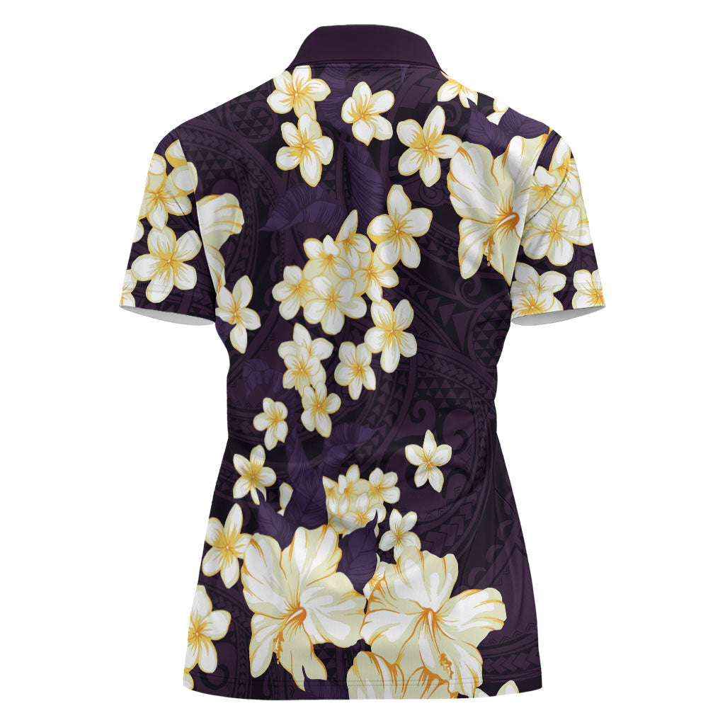 Hawaii Hibiscus Plumeria Purple Women Polo Shirt Polynesian Pattern LT01 - Polynesian Pride