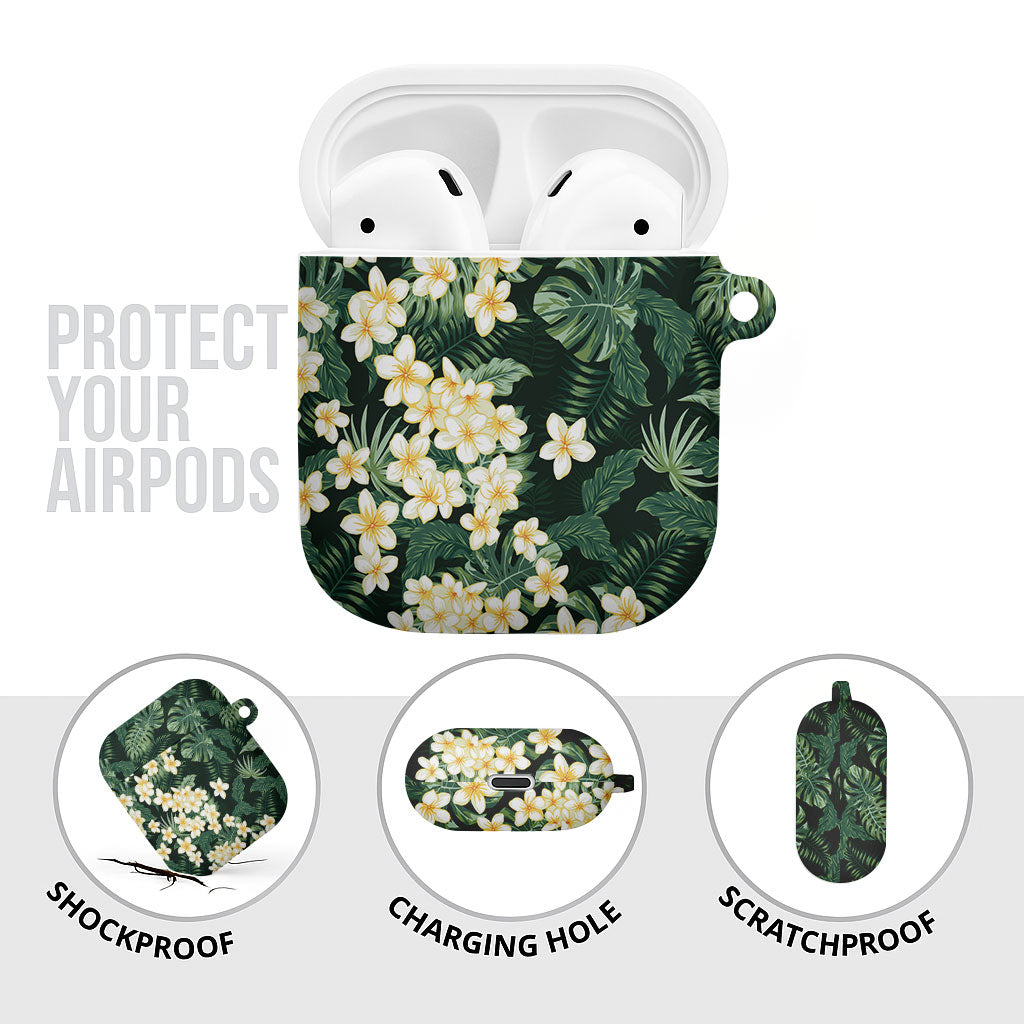 Hawaii Plumeria Tropical Leaves AirPods Case Monstera Calathea Palm Fronds LT01 - Polynesian Pride