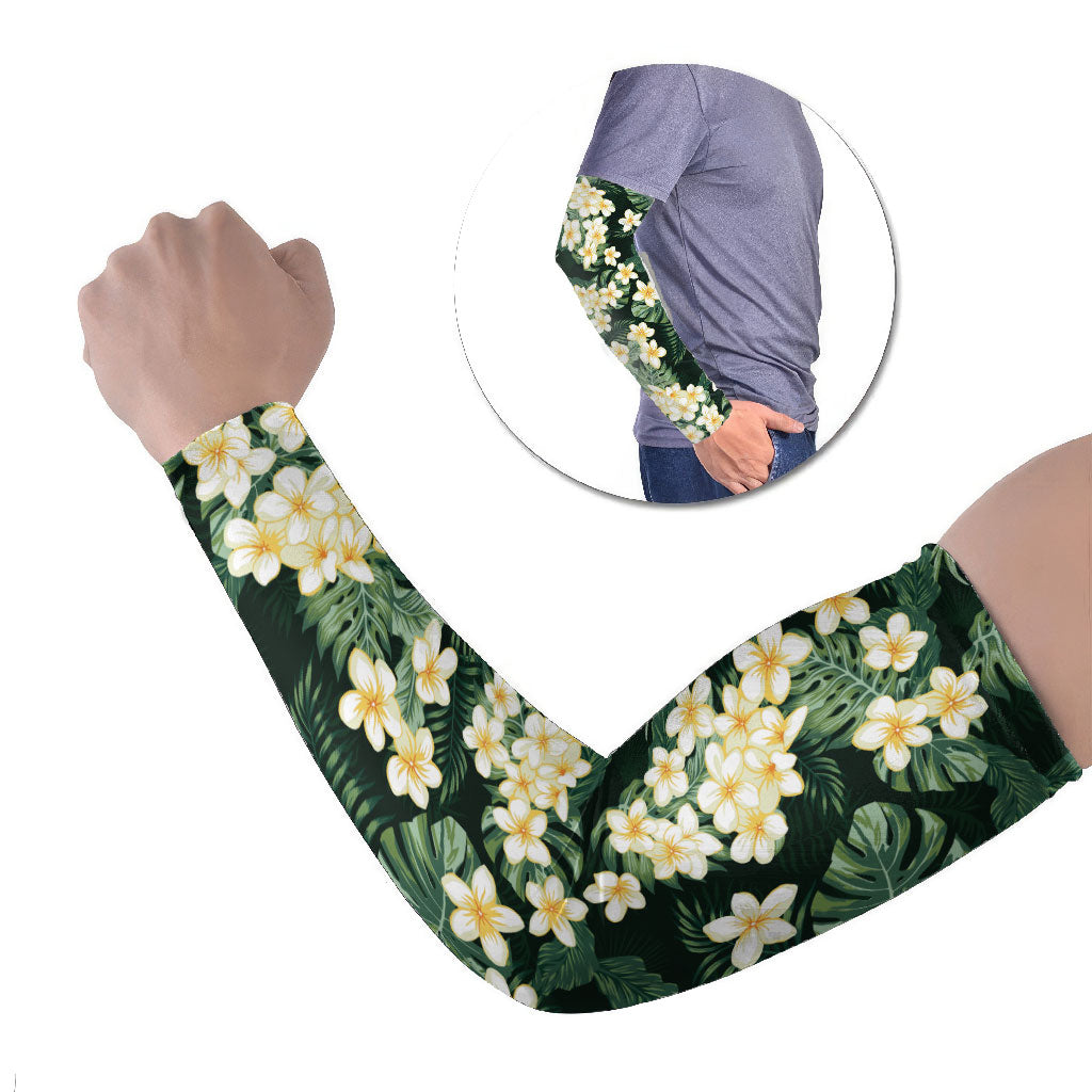 Hawaii Plumeria Tropical Leaves Arm Sleeves Monstera Calathea Palm Fronds LT01 Set of 2 Green - Polynesian Pride
