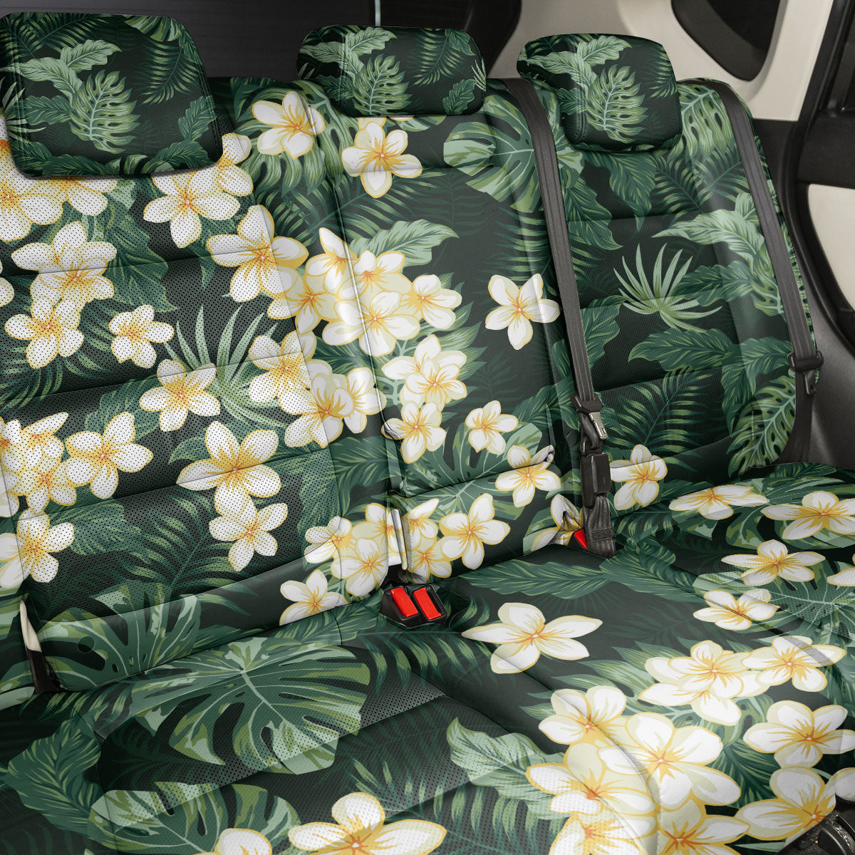 Hawaii Plumeria Tropical Leaves Back Car Seat Cover Monstera Calathea Palm Fronds LT01 - Polynesian Pride