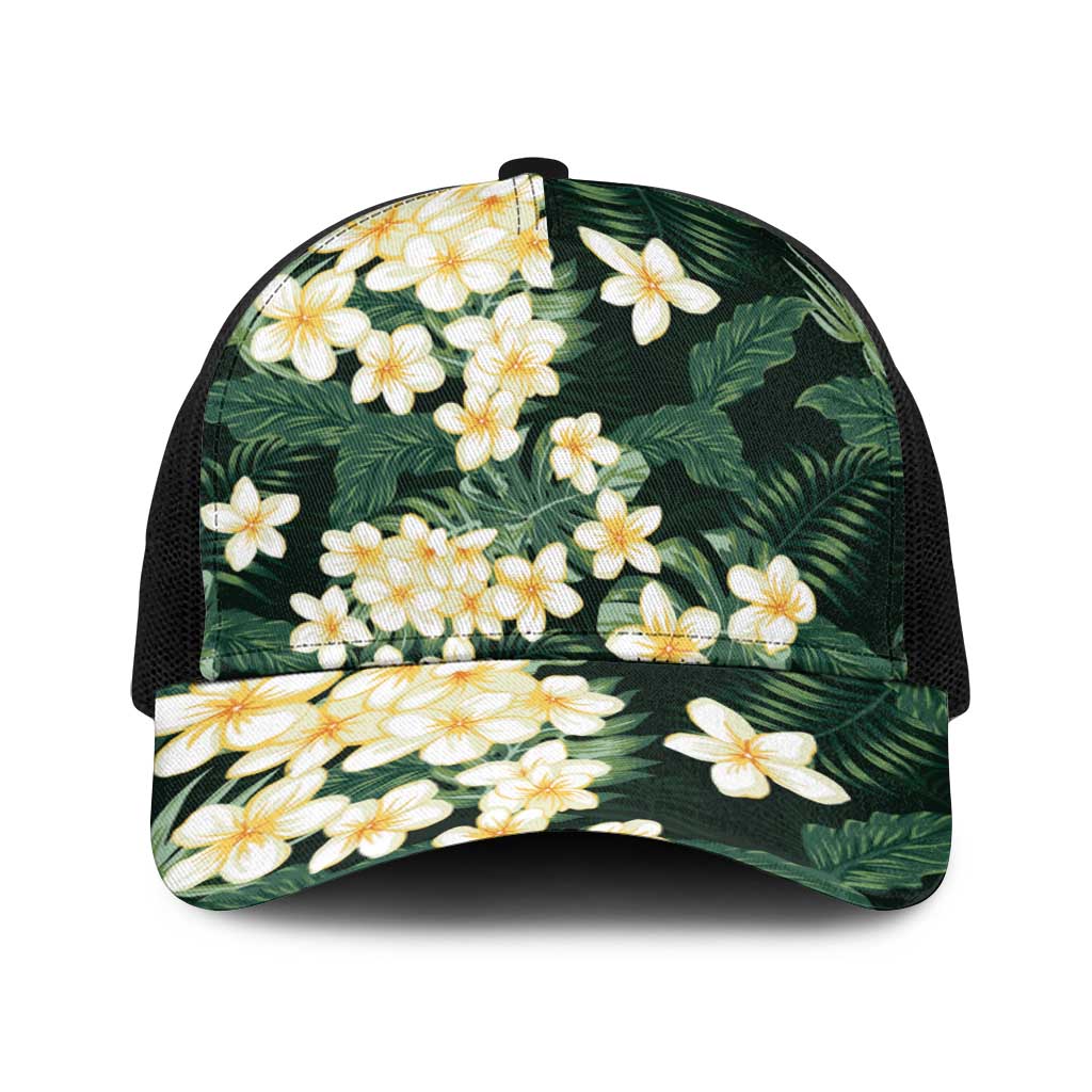 Hawaii Plumeria Tropical Leaves Baseball Net Cap Monstera Calathea Palm Fronds LT01 One Size Black Green - Polynesian Pride