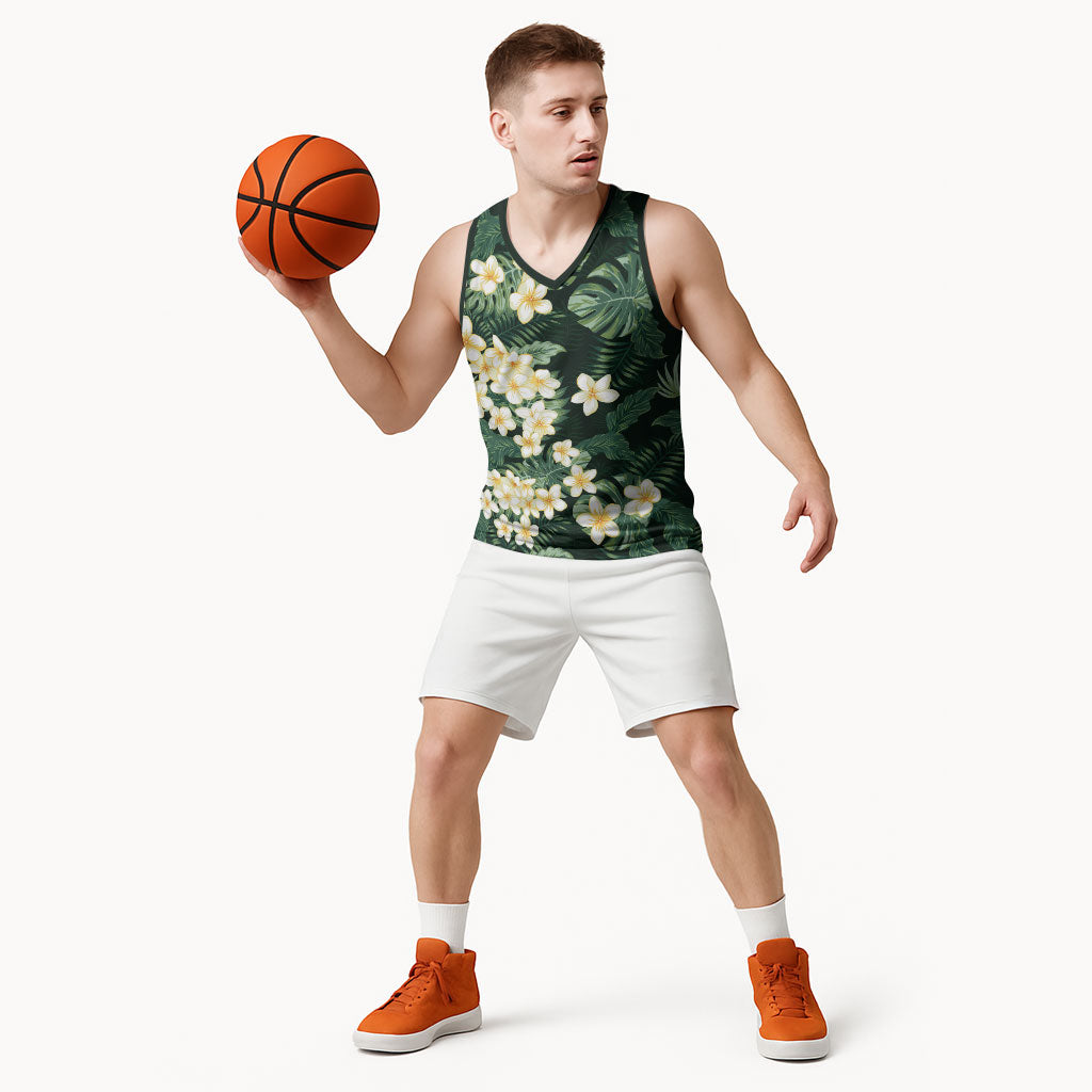 Hawaii Plumeria Tropical Leaves Basketball Jersey Monstera Calathea Palm Fronds LT01 - Polynesian Pride
