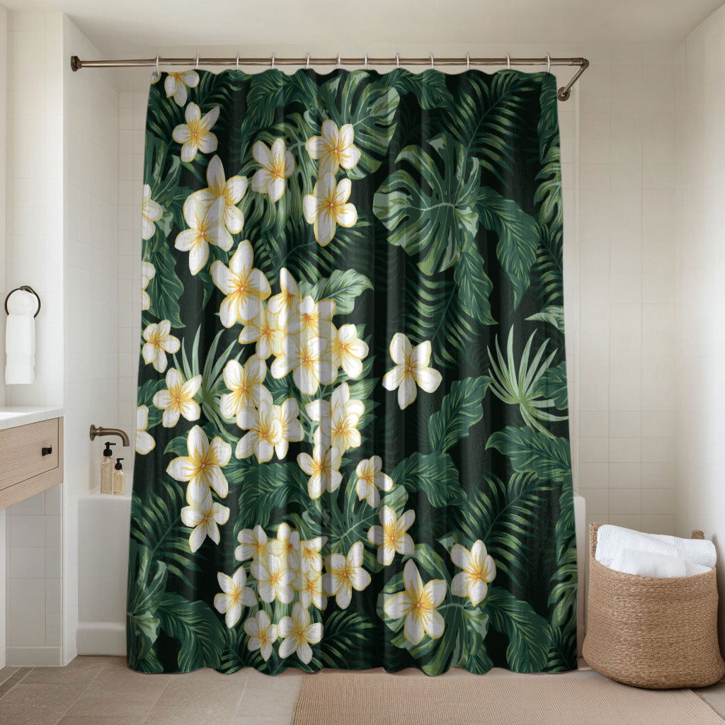 Hawaii Plumeria Tropical Leaves Bathroom Set Monstera Calathea Palm Fronds LT01 Shower Curtain Only Green - Polynesian Pride