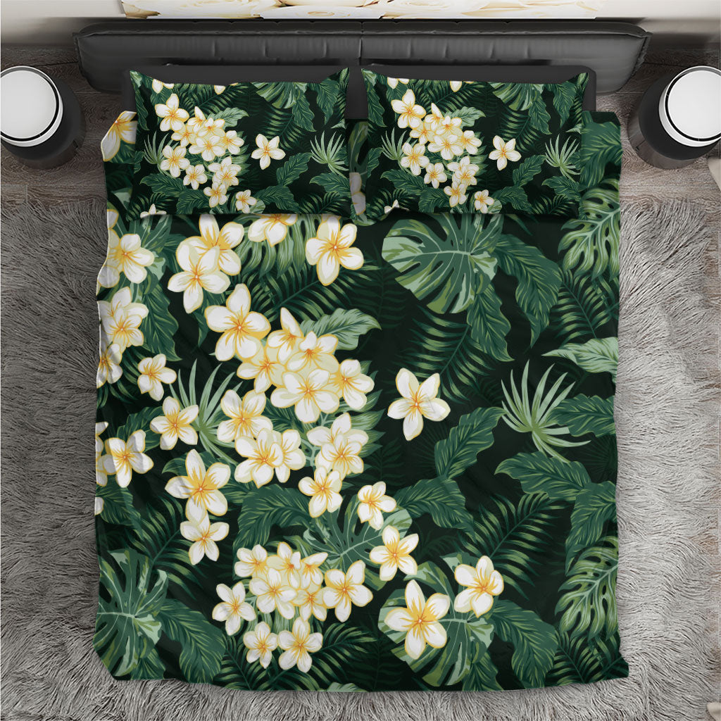 Hawaii Plumeria Tropical Leaves Bedding Set Monstera Calathea Palm Fronds LT01 Green - Polynesian Pride