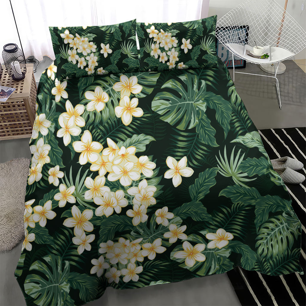 Hawaii Plumeria Tropical Leaves Bedding Set Monstera Calathea Palm Fronds LT01 - Polynesian Pride