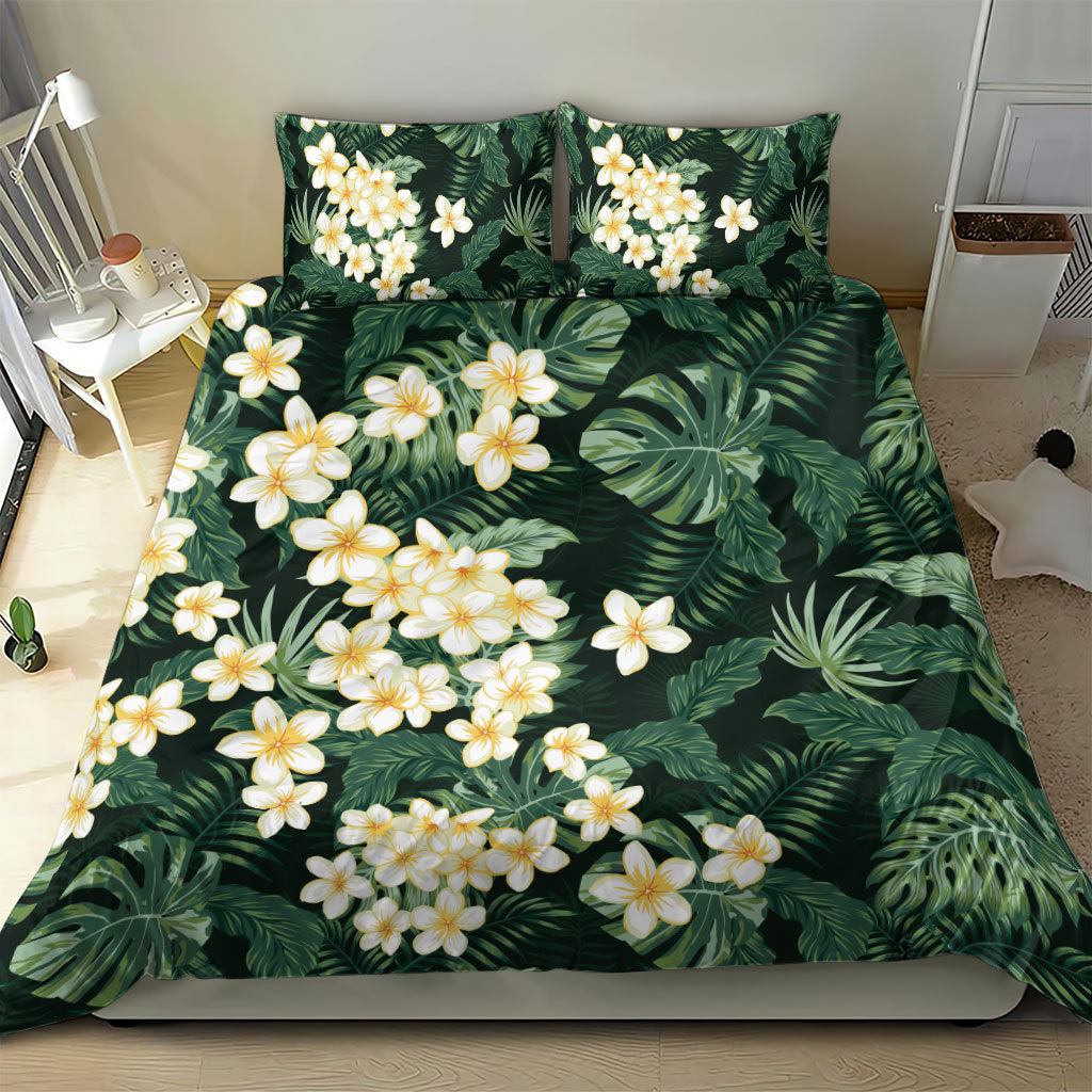 Hawaii Plumeria Tropical Leaves Bedding Set Monstera Calathea Palm Fronds LT01 - Polynesian Pride