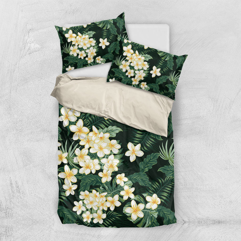Hawaii Plumeria Tropical Leaves Bedding Set Monstera Calathea Palm Fronds LT01 US Twin 172cm x 218cm Green - Polynesian Pride