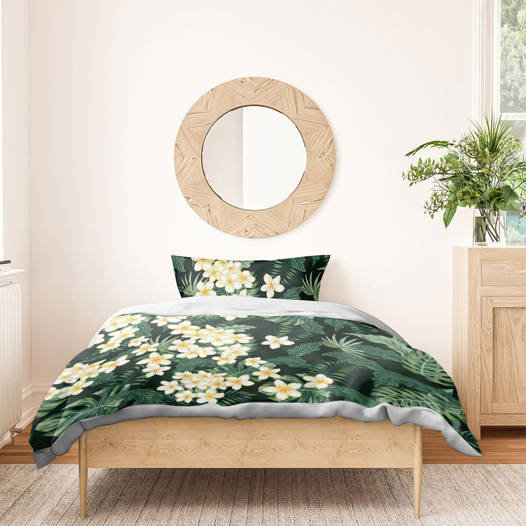 Hawaii Plumeria Tropical Leaves Bedding Set Monstera Calathea Palm Fronds LT01 - Polynesian Pride