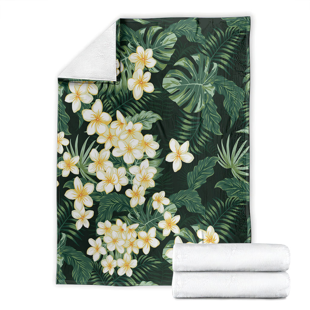 Hawaii Plumeria Tropical Leaves Blanket Monstera Calathea Palm Fronds LT01 - Polynesian Pride