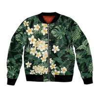 Hawaii Plumeria Tropical Leaves Bomber Jacket Monstera Calathea Palm Fronds LT01 Unisex Green - Polynesian Pride
