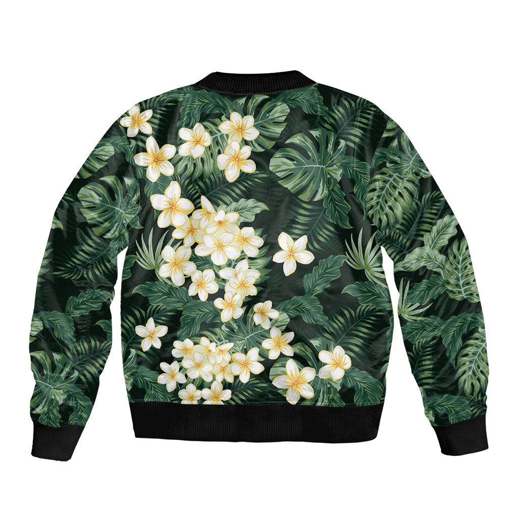 Hawaii Plumeria Tropical Leaves Bomber Jacket Monstera Calathea Palm Fronds LT01 - Polynesian Pride