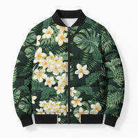 Hawaii Plumeria Tropical Leaves Bomber Puffer Jacket Monstera Calathea Palm Fronds LT01 Unisex Green - Polynesian Pride