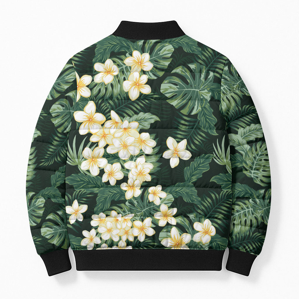Hawaii Plumeria Tropical Leaves Bomber Puffer Jacket Monstera Calathea Palm Fronds LT01 - Polynesian Pride