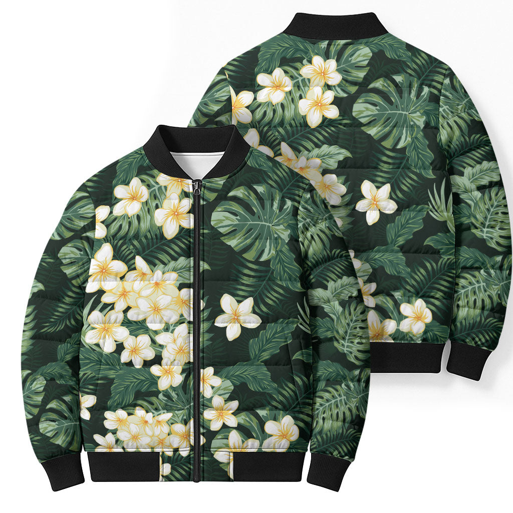 Hawaii Plumeria Tropical Leaves Bomber Puffer Jacket Monstera Calathea Palm Fronds LT01 - Polynesian Pride