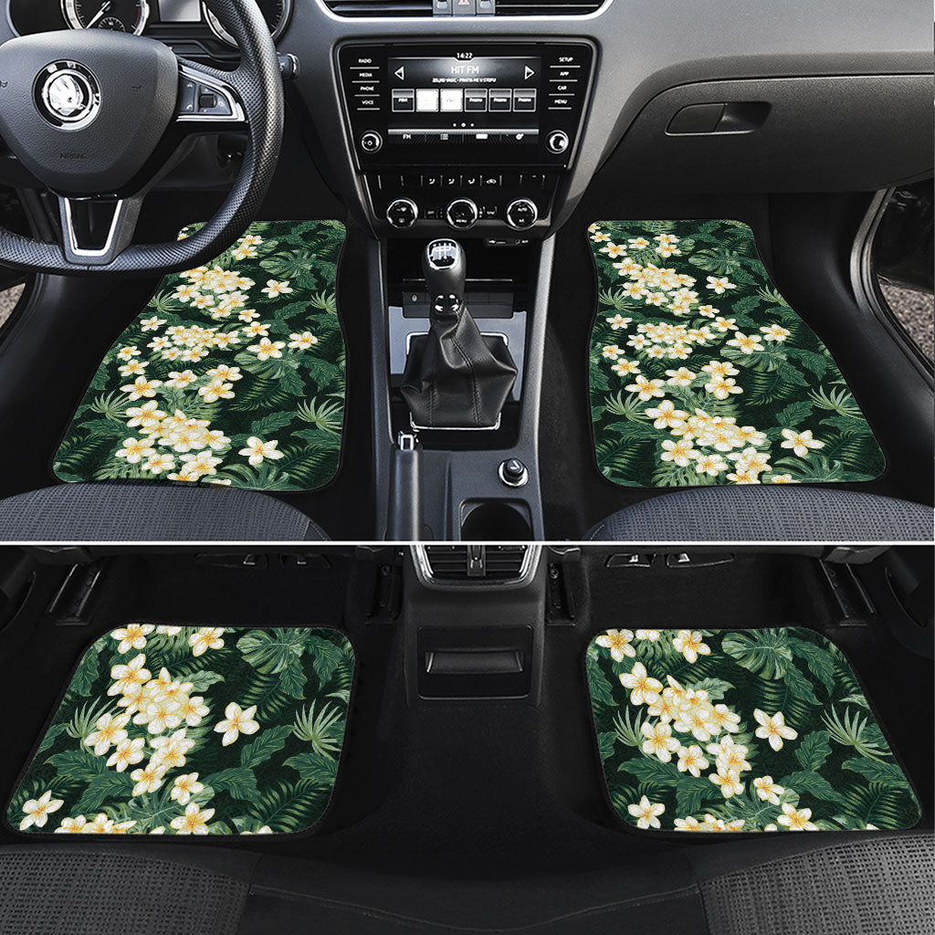 Hawaii Plumeria Tropical Leaves Car Mats Monstera Calathea Palm Fronds LT01 Set 4pcs Green - Polynesian Pride