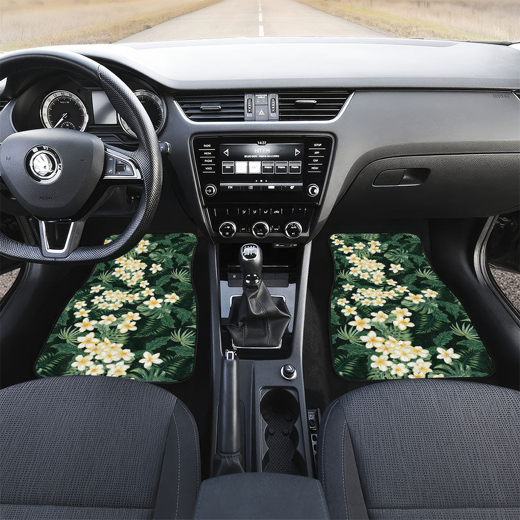 Hawaii Plumeria Tropical Leaves Car Mats Monstera Calathea Palm Fronds LT01 Set 2pcs - Front Green - Polynesian Pride