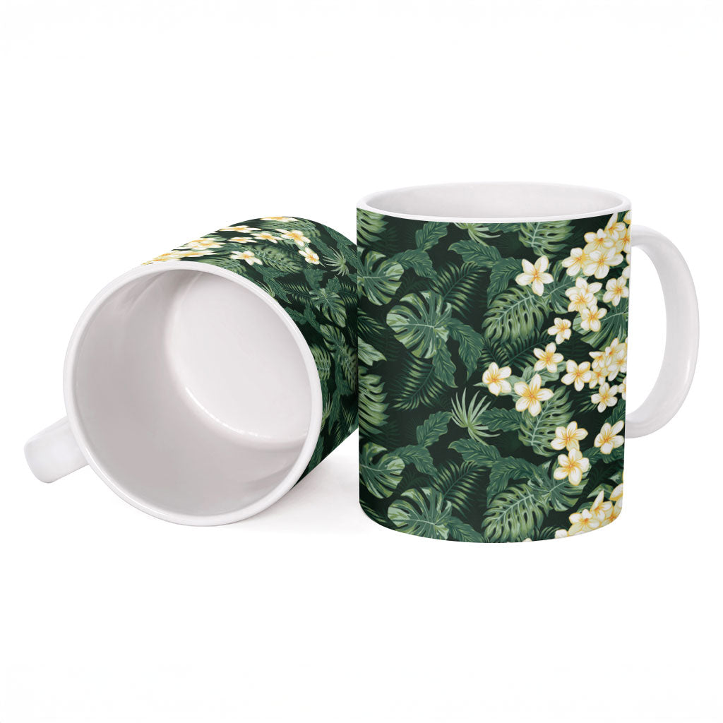 Hawaii Plumeria Tropical Leaves Ceramic Mug Monstera Calathea Palm Fronds LT01 - Polynesian Pride