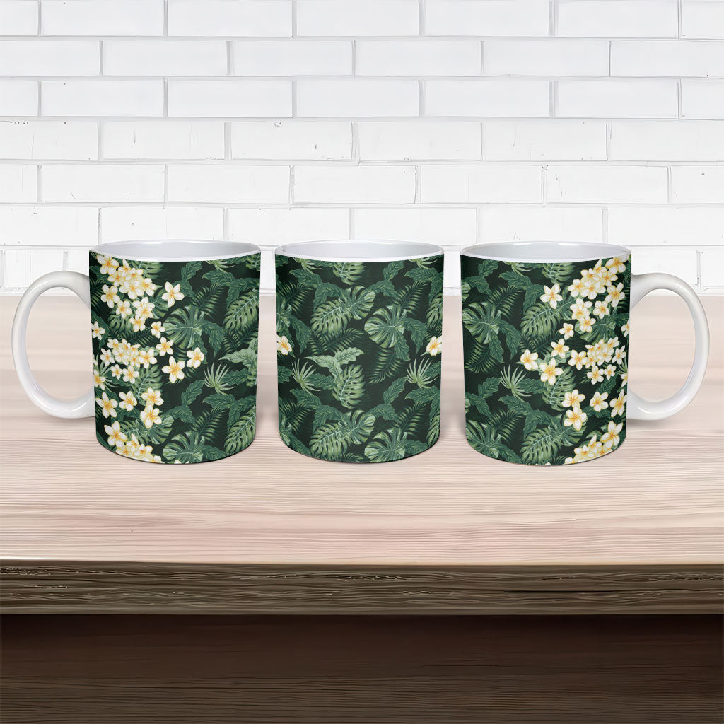 Hawaii Plumeria Tropical Leaves Ceramic Mug Monstera Calathea Palm Fronds LT01 - Polynesian Pride