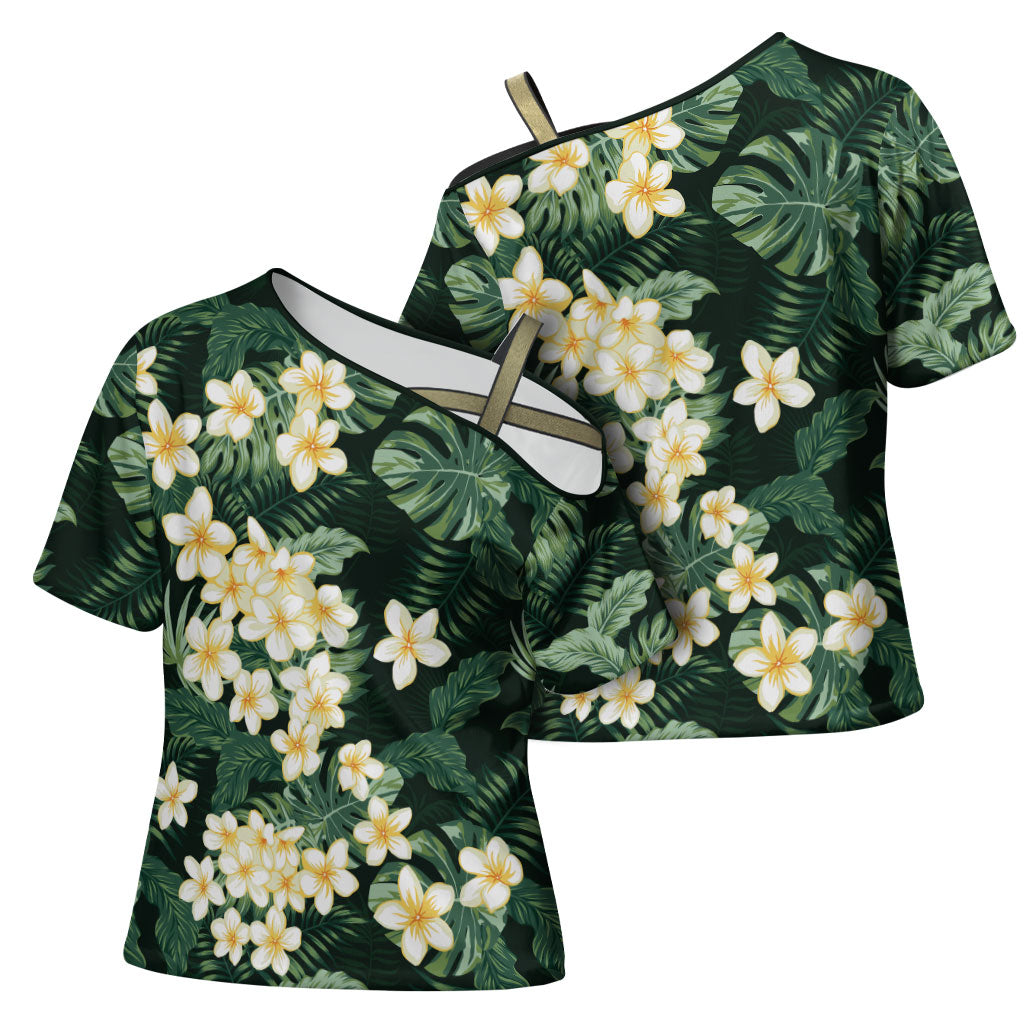 Hawaii Plumeria Tropical Leaves Cross Shoulder Shirt Monstera Calathea Palm Fronds LT01 - Polynesian Pride