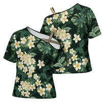 Hawaii Plumeria Tropical Leaves Cross Shoulder Shirt Monstera Calathea Palm Fronds LT01 - Polynesian Pride