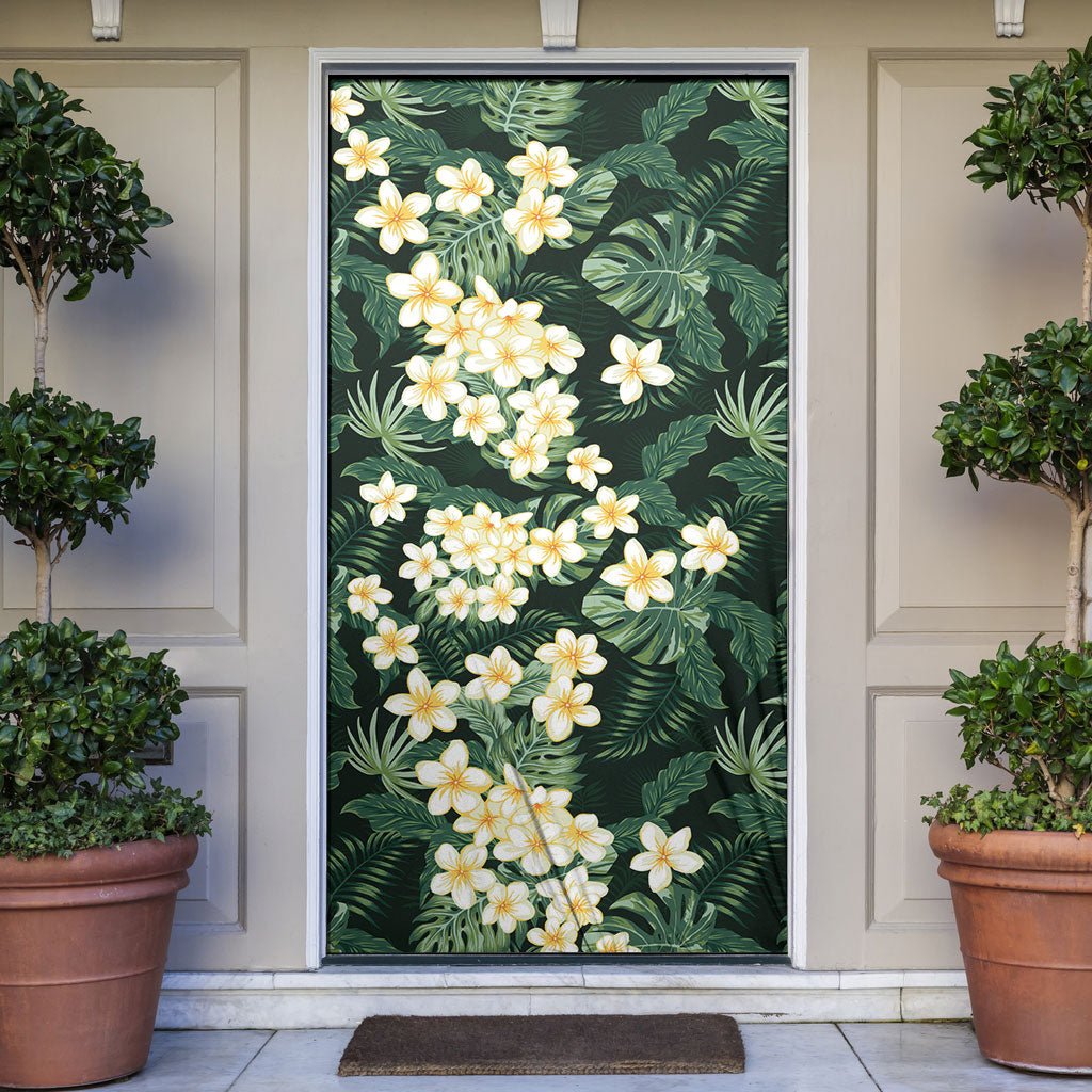 Hawaii Plumeria Tropical Leaves Door Cover Monstera Calathea Palm Fronds LT01 Green - Polynesian Pride