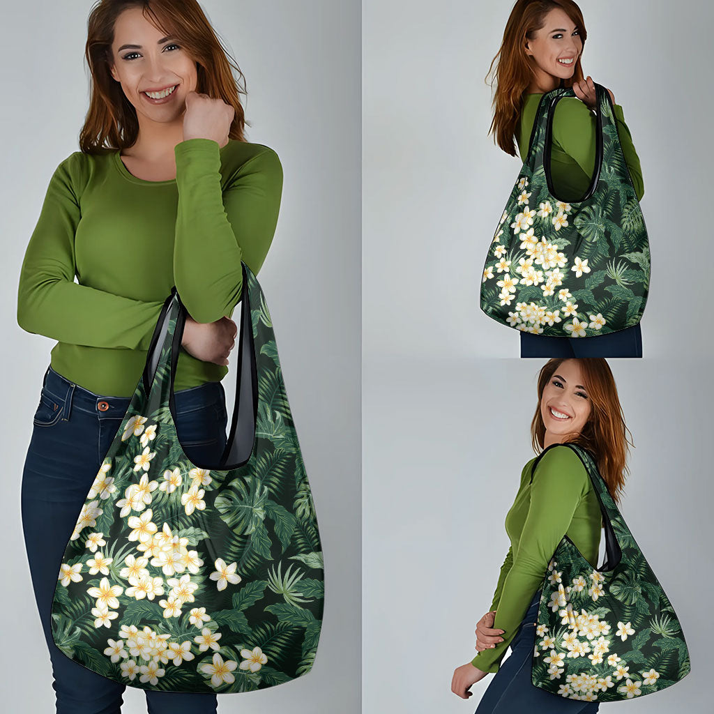 Hawaii Plumeria Tropical Leaves Grocery Bag Monstera Calathea Palm Fronds LT01 - Polynesian Pride