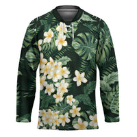 Hawaii Plumeria Tropical Leaves Hockey Jersey Monstera Calathea Palm Fronds LT01 Unisex Green - Polynesian Pride