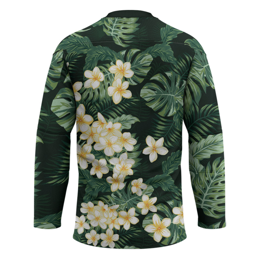 Hawaii Plumeria Tropical Leaves Hockey Jersey Monstera Calathea Palm Fronds LT01 - Polynesian Pride