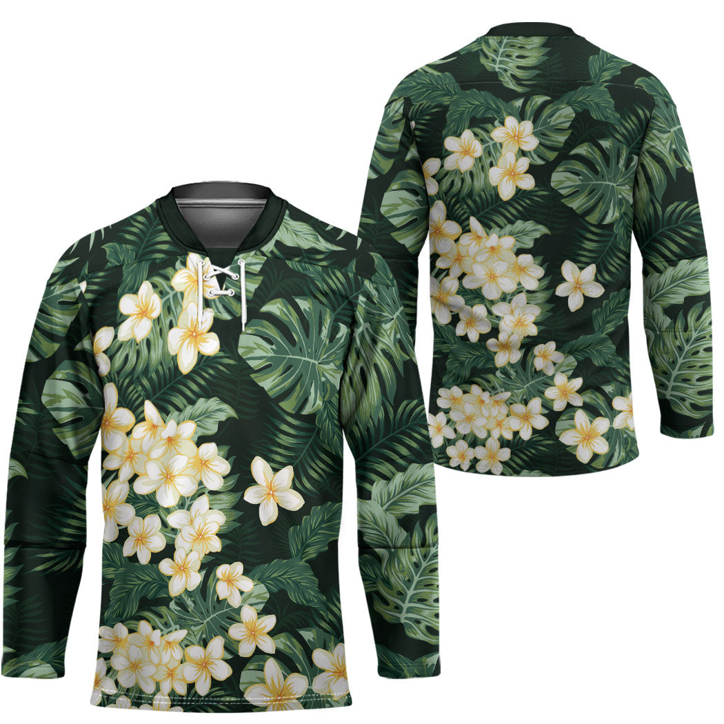 Hawaii Plumeria Tropical Leaves Hockey Jersey Monstera Calathea Palm Fronds LT01 - Polynesian Pride