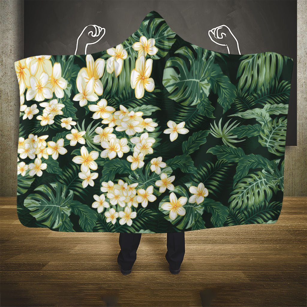 Hawaii Plumeria Tropical Leaves Hooded Blanket Monstera Calathea Palm Fronds LT01 - Polynesian Pride