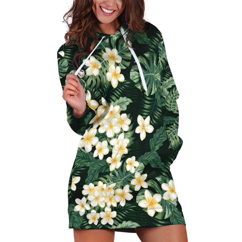 Hawaii Plumeria Tropical Leaves Hoodie Dress Monstera Calathea Palm Fronds LT01 Green - Polynesian Pride