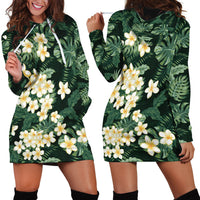 Hawaii Plumeria Tropical Leaves Hoodie Dress Monstera Calathea Palm Fronds LT01 - Polynesian Pride