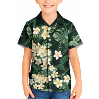 Hawaii Plumeria Tropical Leaves Kid Hawaiian Shirt Monstera Calathea Palm Fronds LT01 Kid Green - Polynesian Pride