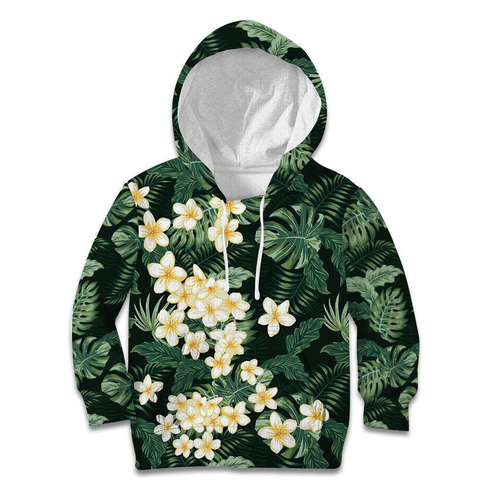 Hawaii Plumeria Tropical Leaves Kid Hoodie Monstera Calathea Palm Fronds LT01 Hoodie Green - Polynesian Pride