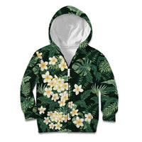 Hawaii Plumeria Tropical Leaves Kid Hoodie Monstera Calathea Palm Fronds LT01 Zip Hoodie Green - Polynesian Pride