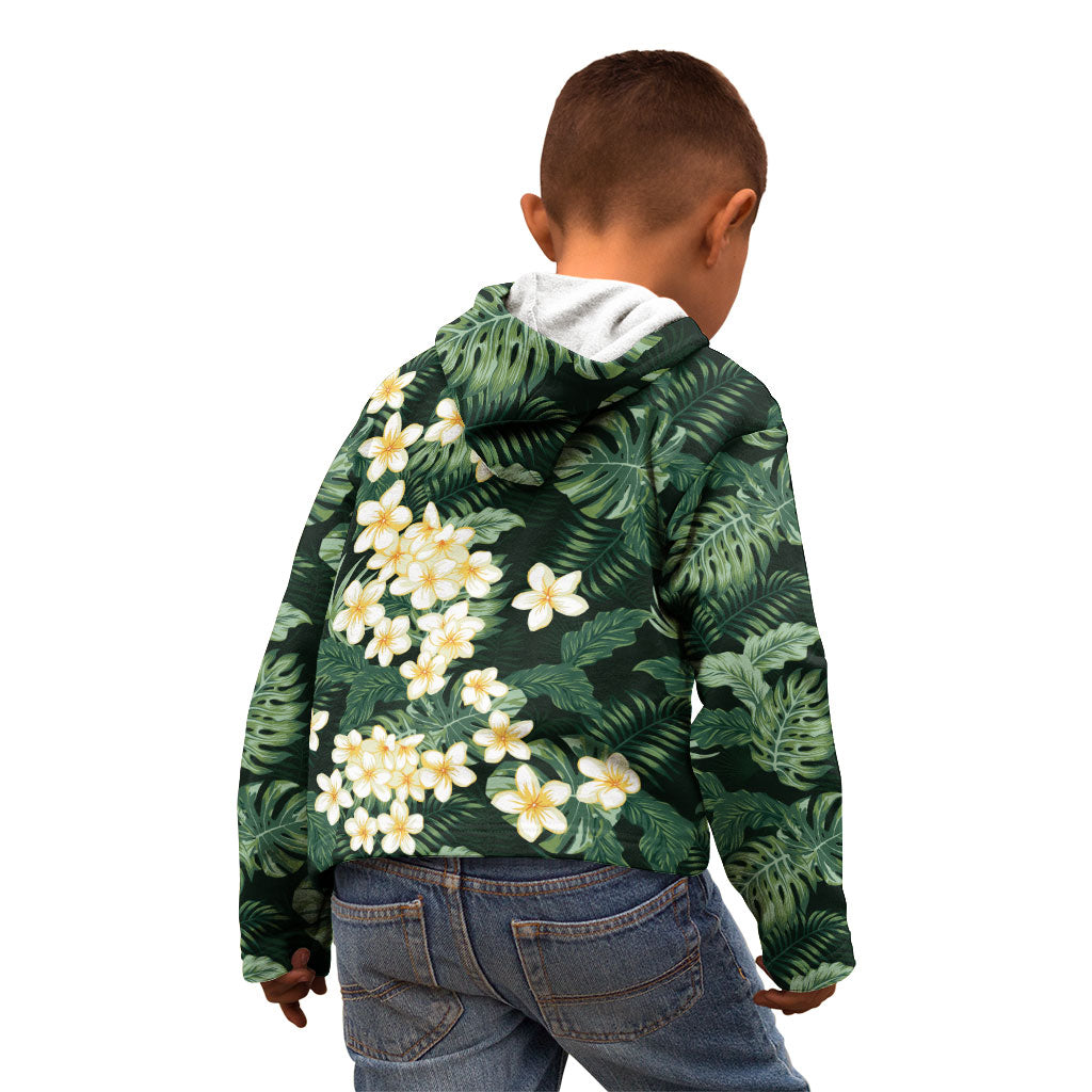 Hawaii Plumeria Tropical Leaves Kid Hoodie Monstera Calathea Palm Fronds LT01 - Polynesian Pride