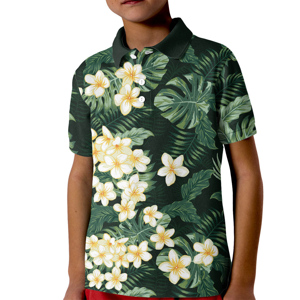 Hawaii Plumeria Tropical Leaves Kid Polo Shirt Monstera Calathea Palm Fronds LT01 Kid Green - Polynesian Pride