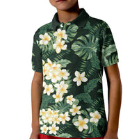 Hawaii Plumeria Tropical Leaves Kid Polo Shirt Monstera Calathea Palm Fronds LT01 Kid Green - Polynesian Pride