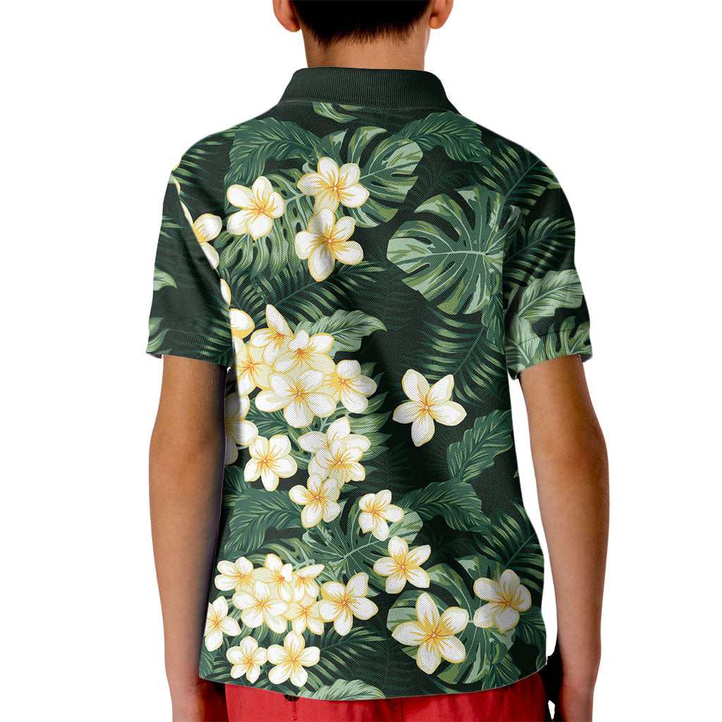 Hawaii Plumeria Tropical Leaves Kid Polo Shirt Monstera Calathea Palm Fronds LT01 - Polynesian Pride