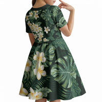 Hawaii Plumeria Tropical Leaves Kid Short Sleeve Dress Monstera Calathea Palm Fronds LT01 - Polynesian Pride