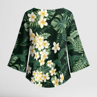 Hawaii Plumeria Tropical Leaves Kimono Sleeve Blouse Monstera Calathea Palm Fronds LT01 - Polynesian Pride